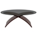 Criss Cross Oval Glass Top Coffee Table with Wooden Legs - LMS-TB-SW-CFCRS