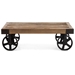 Barbary Coast Coffee Table - Antique Metal Wheels, Wood Top - ZM-98130
