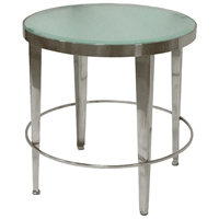 Sarah Round End Table - Polished Chrome Base, Frosted Glass Top 