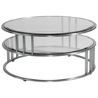 Mirage Round Cocktail Table - Brushed Stainless Steel, Clear Glass