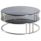Mirage Round Cocktail Table - Stainless Steel, Smoked Grey Glass