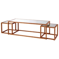 Grace Nesting Tables Set - Gold Leaf Metal, Mirror Glass Inlay 