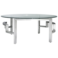 Stella Cocktail Table - Round Glass Top, Brushed Stainless Steel 