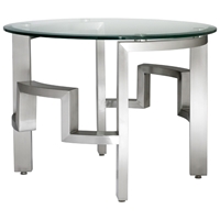 Stella End Table - Round Glass Top, Brushed Stainless Steel Base 