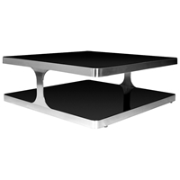 Diego Cocktail Table - Black Glass, Stainless Steel, Square 