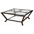 Veranda Square Cocktail Table - Metallic Bronze, Glass Top &amp; Shelf