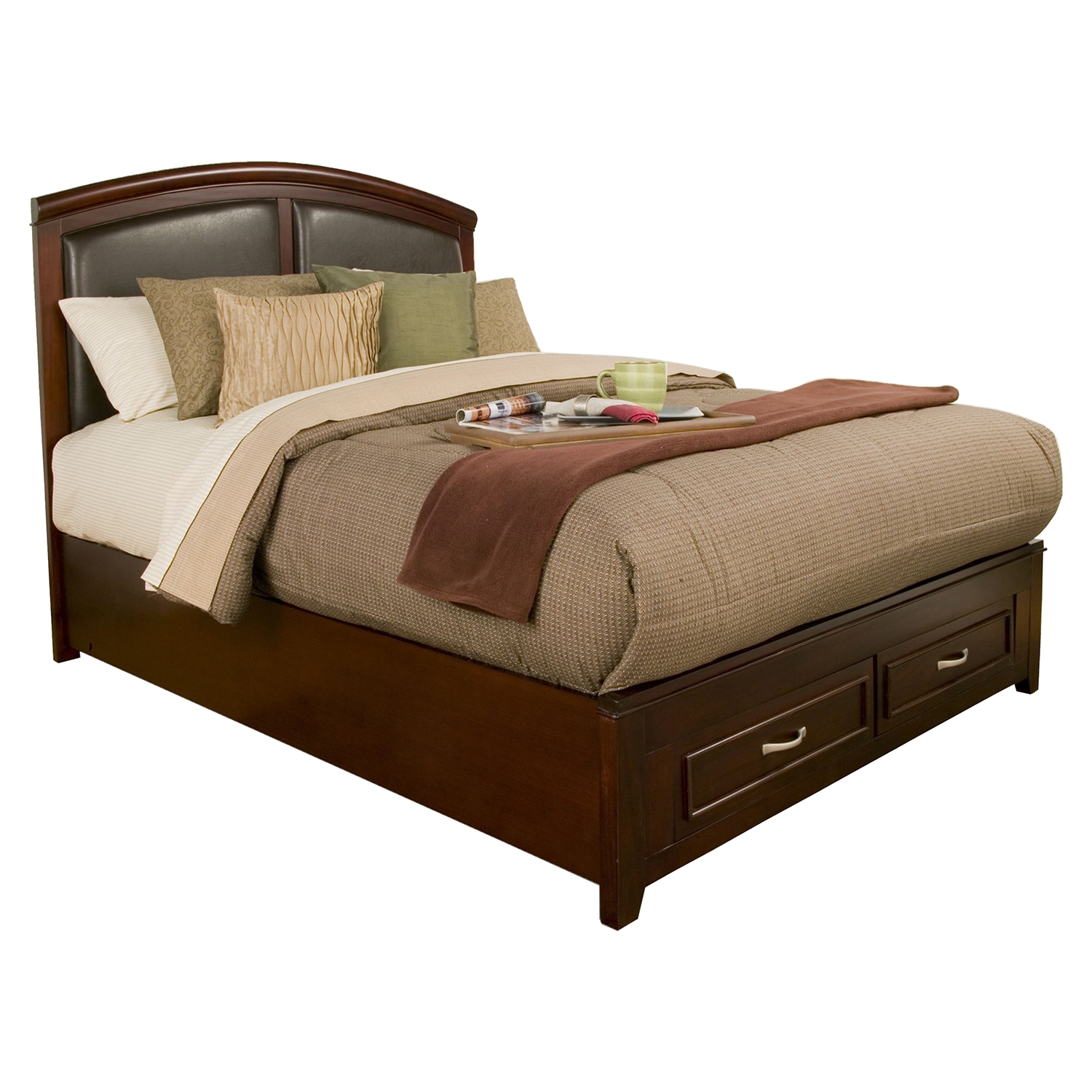 Atherton Bed - Merlot, Faux Leather Headboard, Storage Footboard 