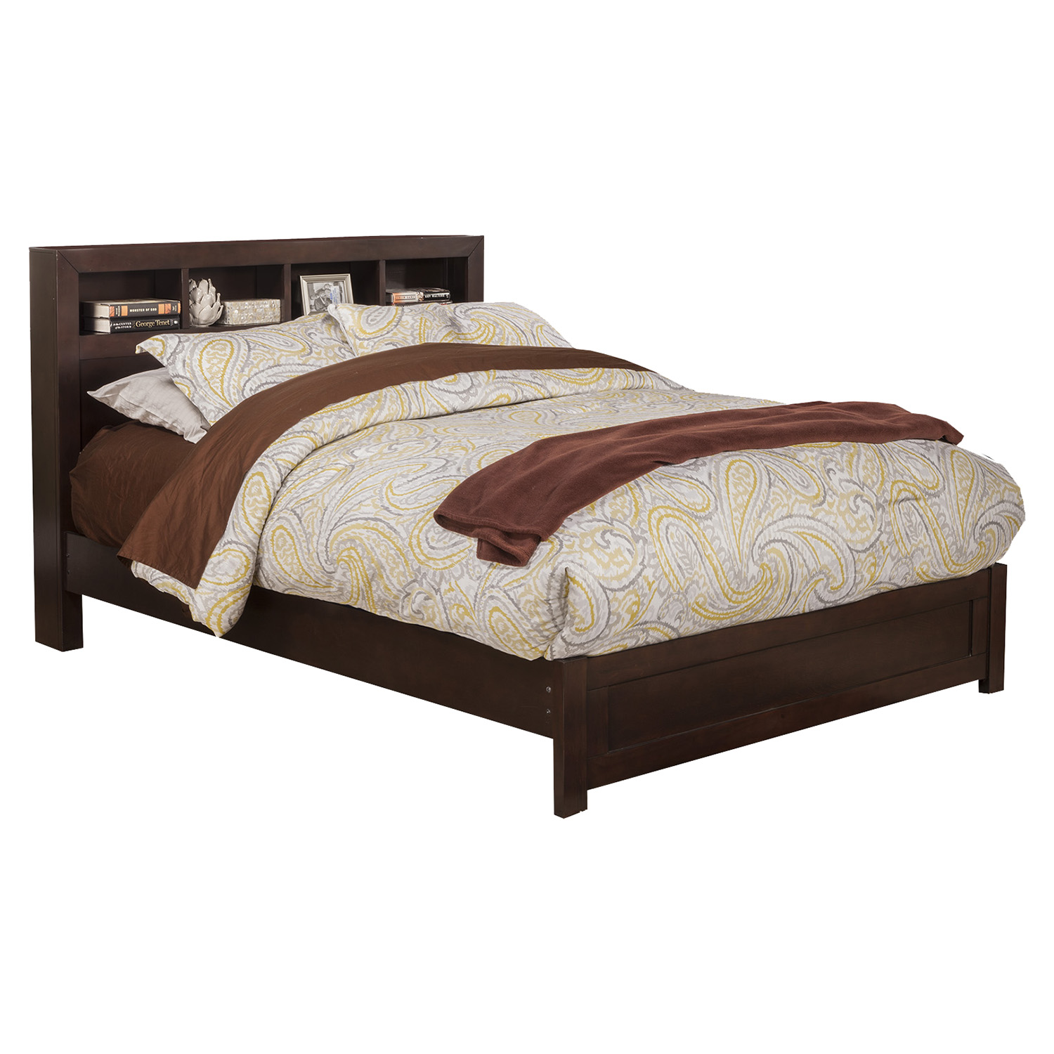 Solana Platform Bed - Bookcase Headboard, Cappuccino 
