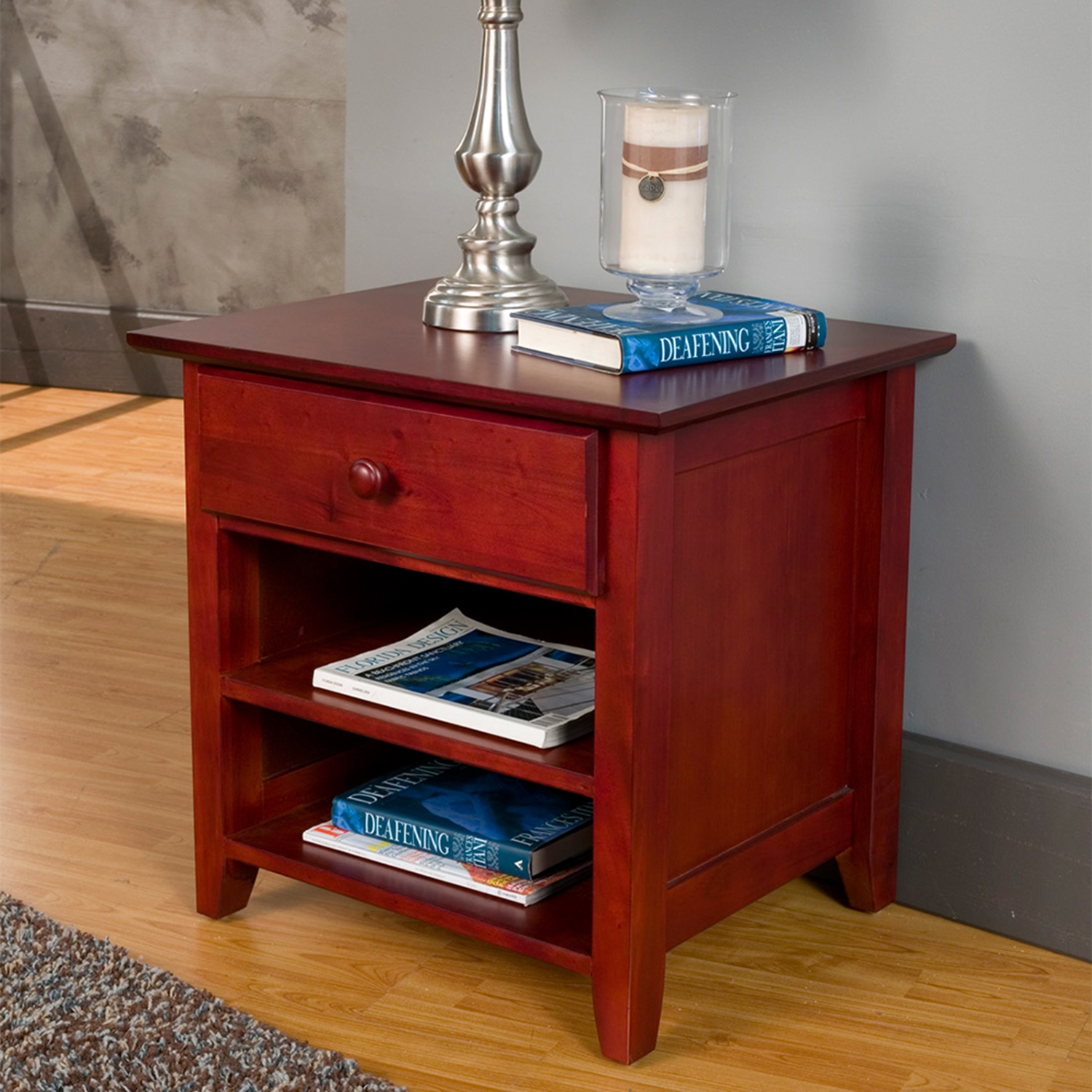 Portola Nightstand - 1 Drawer, 2 Shelves, Light Cherry 