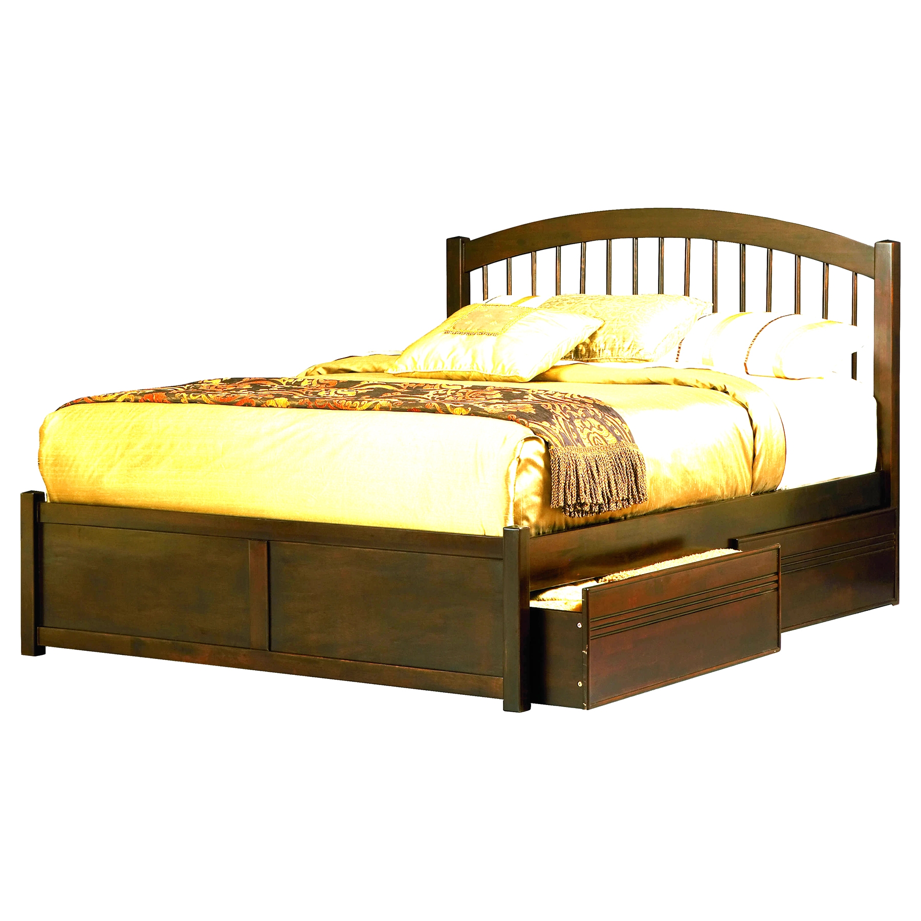 Windsor Flat Panel Foodboard Bed - 2 Flat Panel Drawers, Walnut 