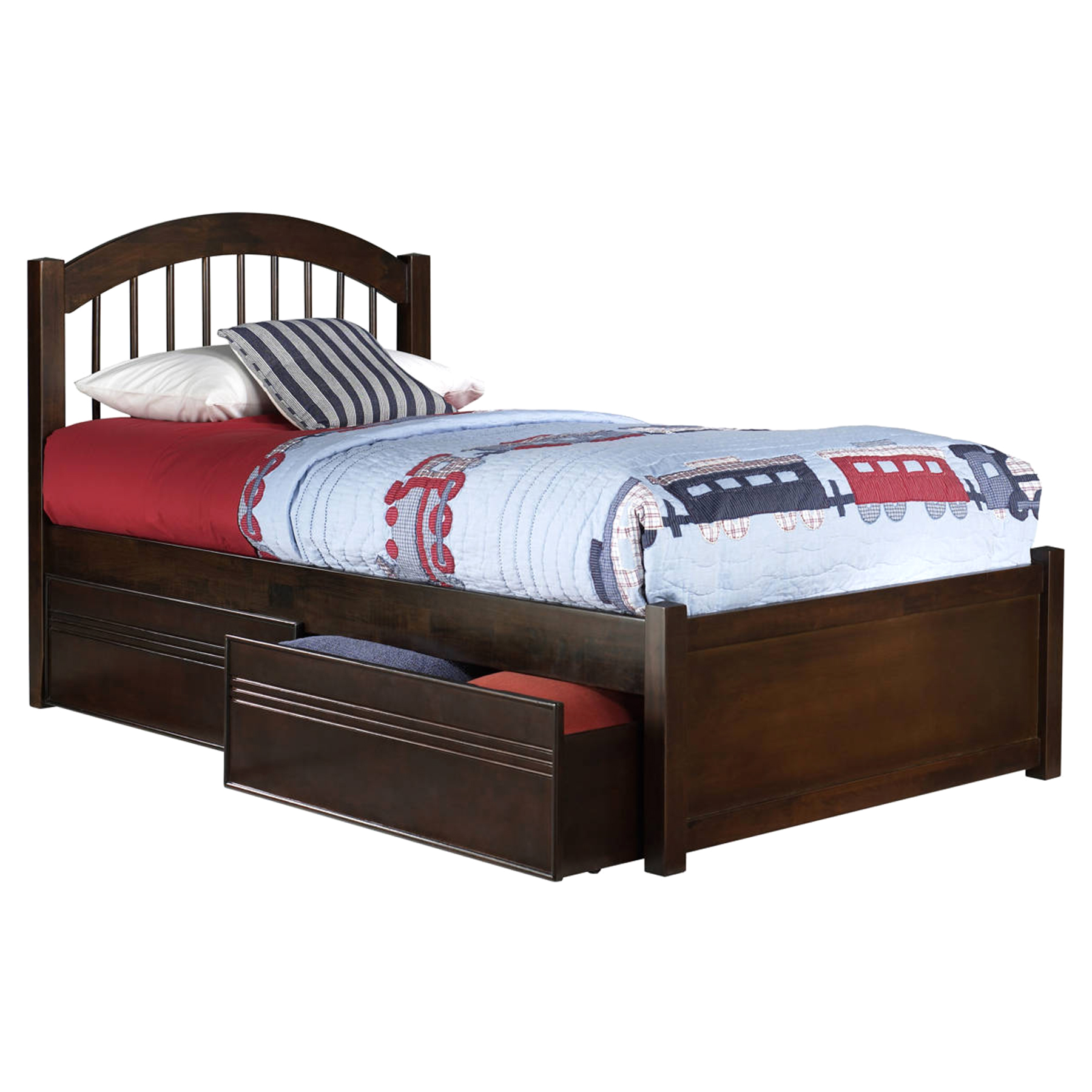 Windsor Twin XL Platform Bed - 2 Flat Panel Drawers, Flat Panel Foodboard 