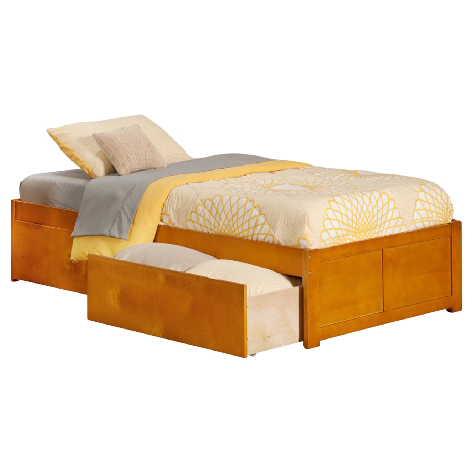 Concord Wood Bed - 2 Urban Bed Drawers, Flat Panel Foot Board 