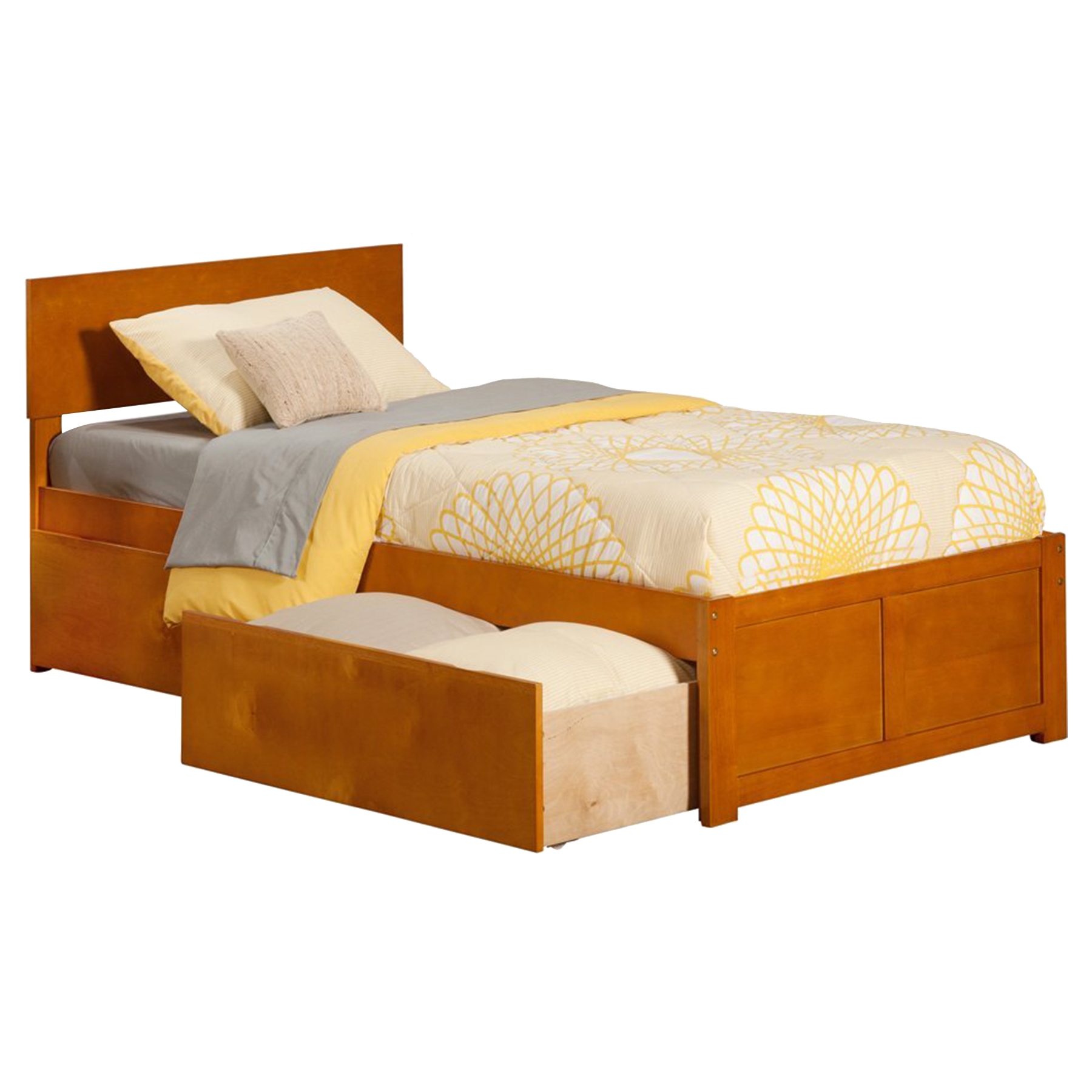 Orlando Wood Bed - Flat Panel Foot Board, 2 Urban Bed Drawers 