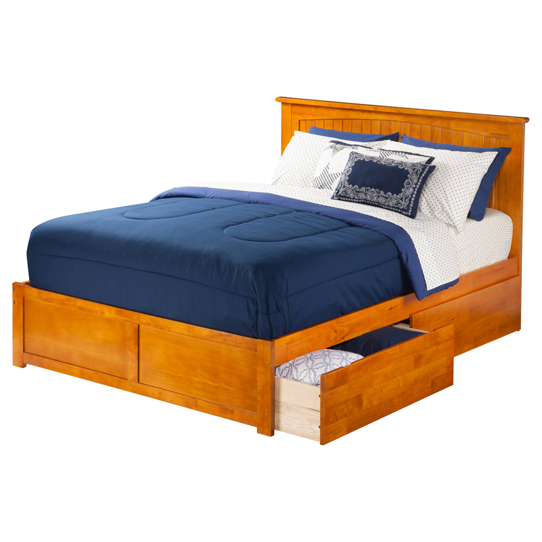 Nantucket King Flat Panel Foot Board Bed - 2 Drawers, Platform 