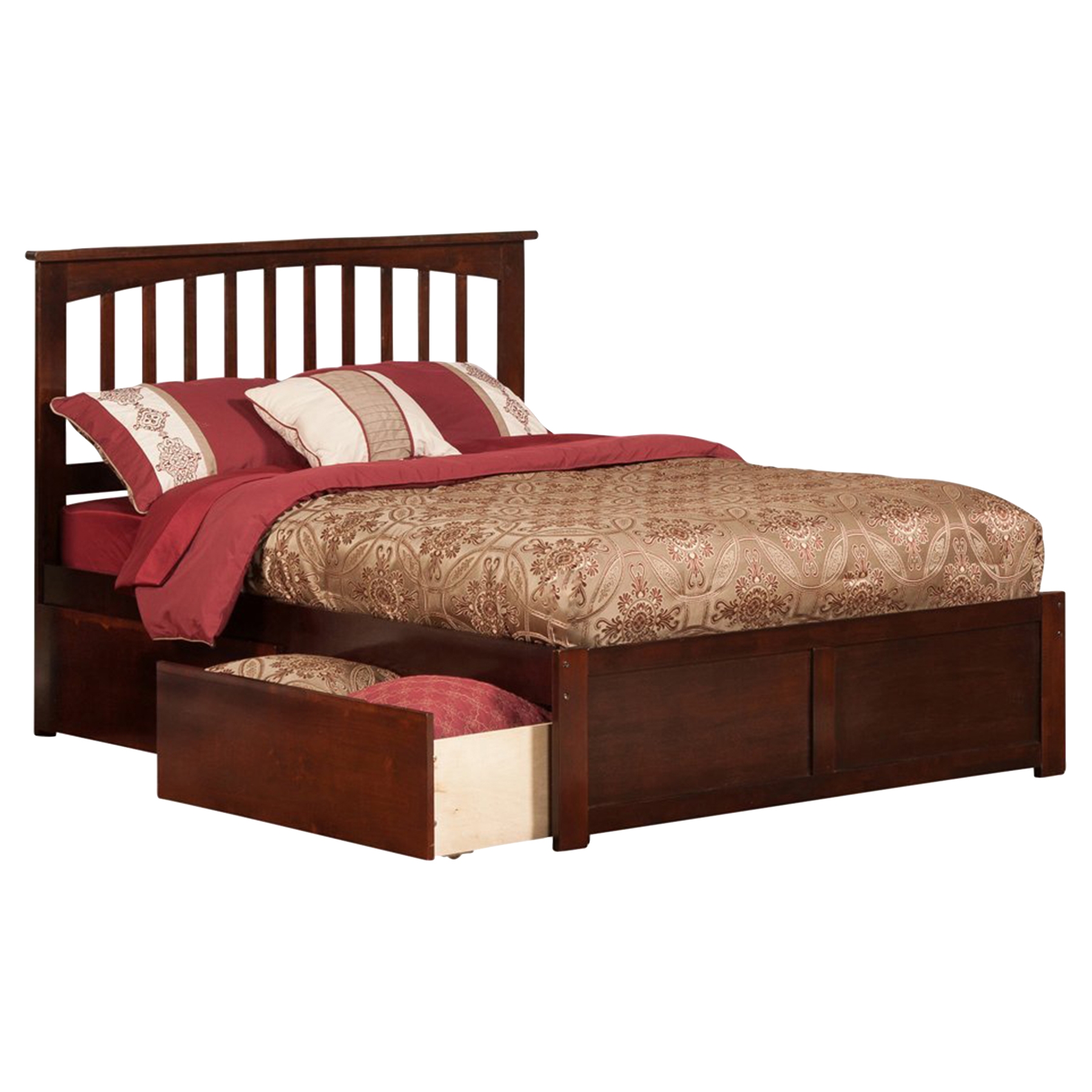 Mission Platform Bed - 2 Urban Bed Drawers, Flat Panel Foot Board 