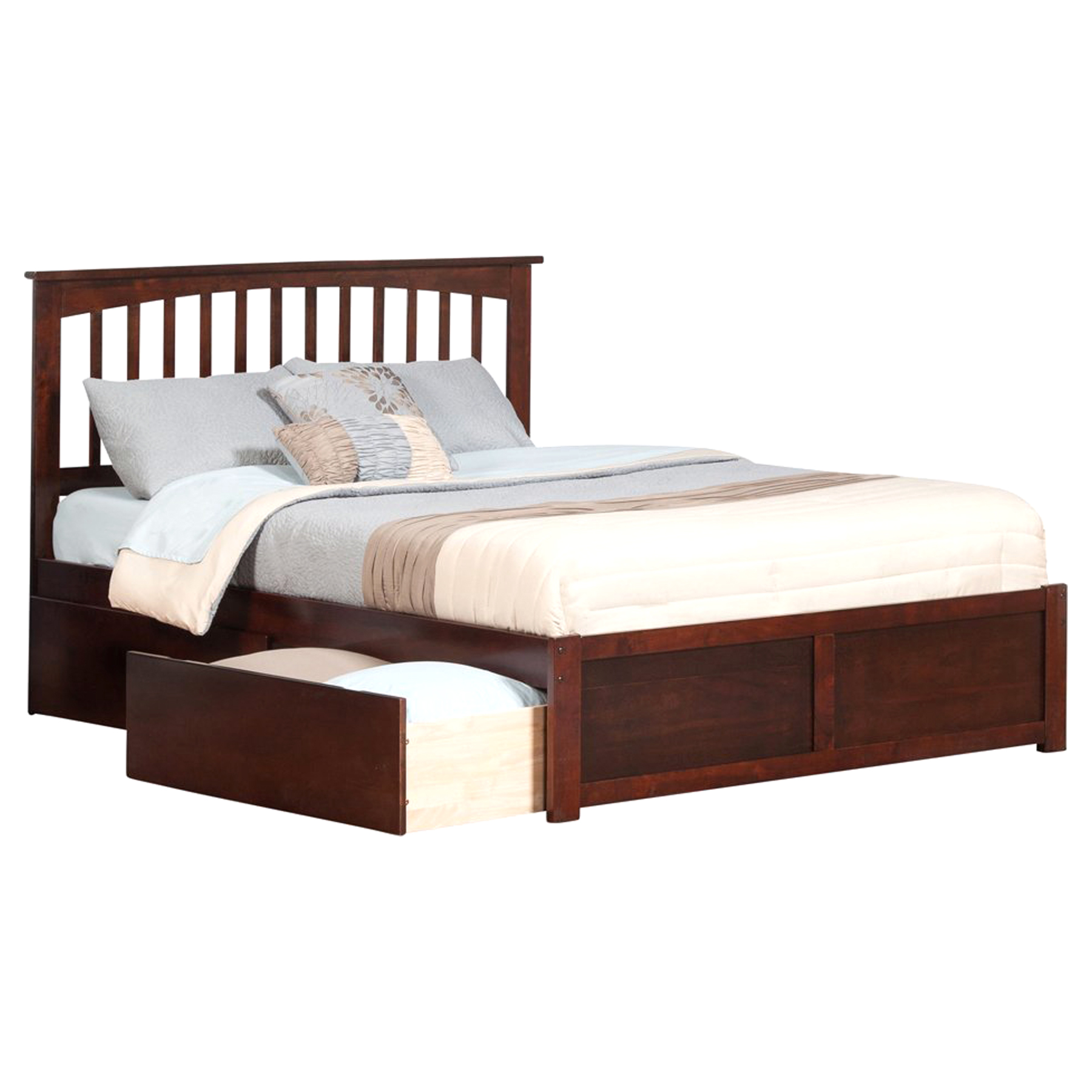 Mission King Platform Bed - 2 Urban Bed Drawers, Flat Panel Foot Board 