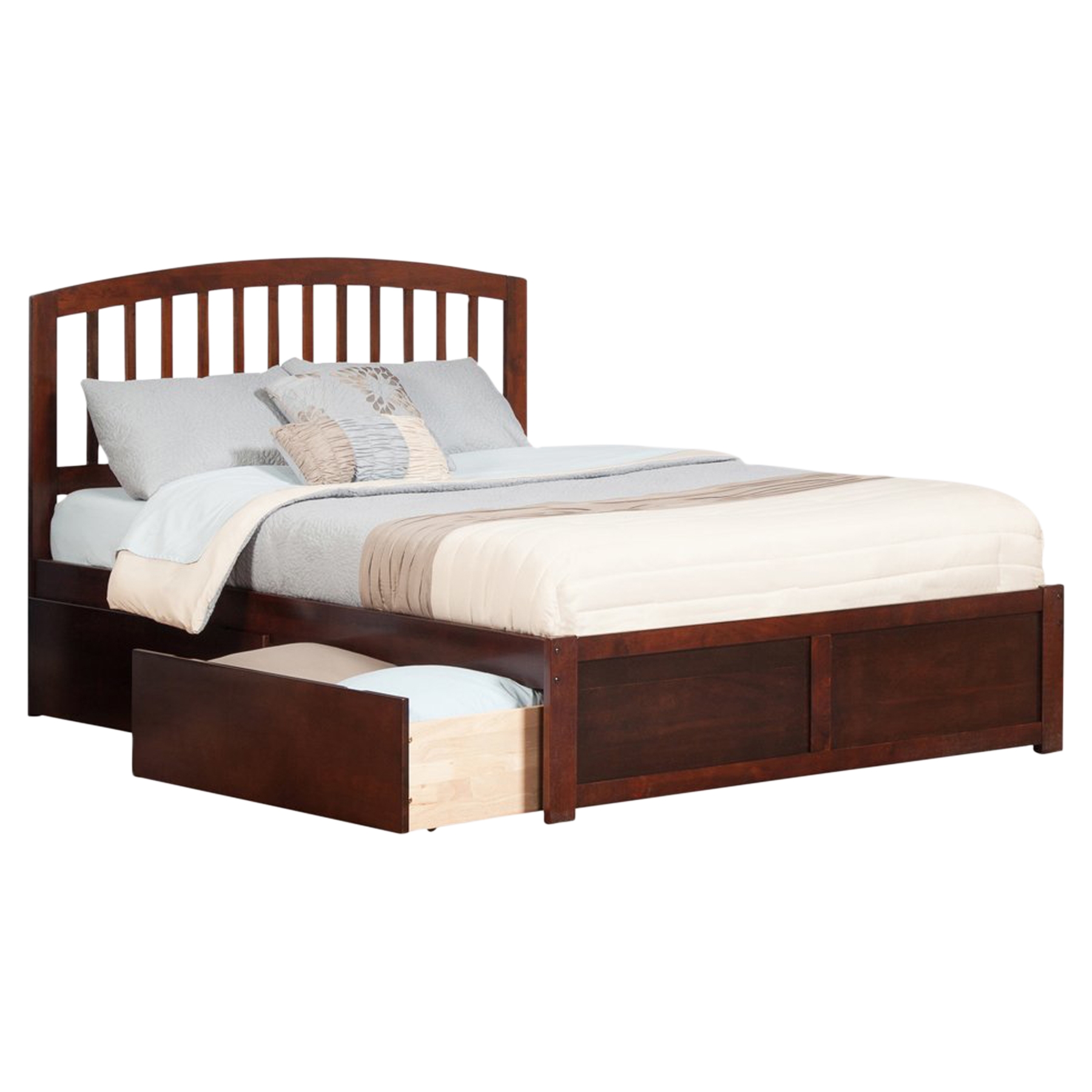 Richmond King Platform Bed - Flat Panel Foot Board, 2 Urban Bed Drawers 