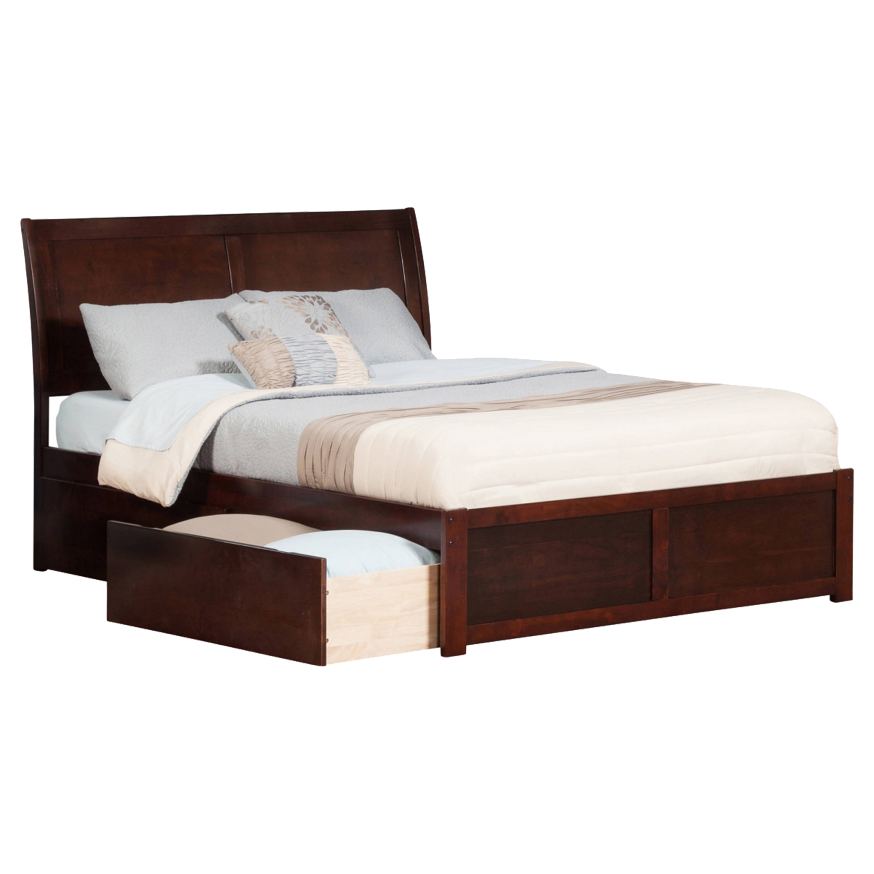 Portland Queen Flat Panel Foot Board Bed - 2 Drawers, Platform 