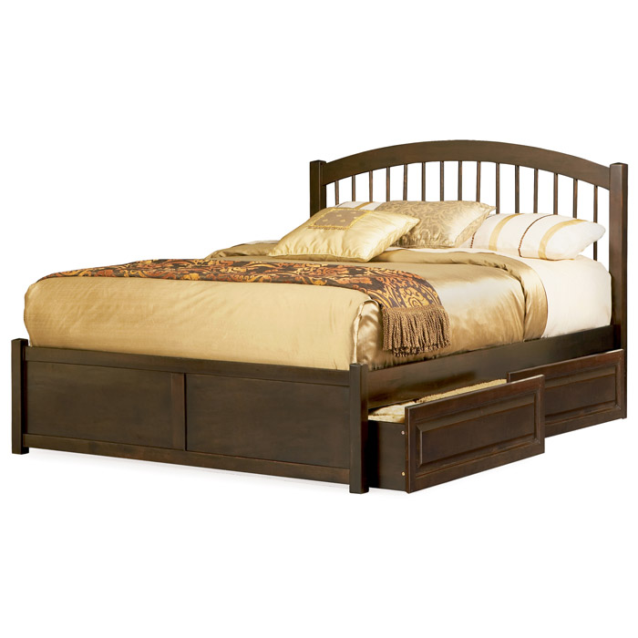 Windsor Platform Bed w/ Flat Footboard and Raised Panel Drawers 