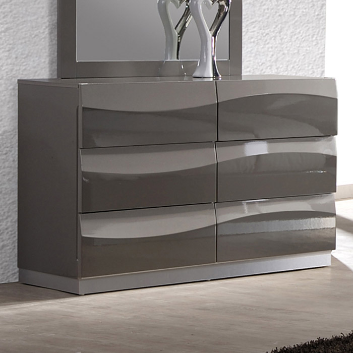 Delhi Contemporary Dresser - Glossy Gray, 6 Drawers 