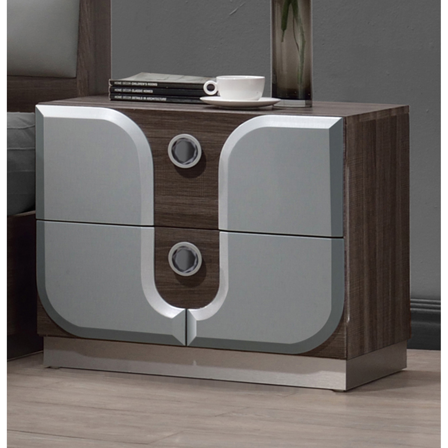 London Nightstand - 2 Drawers, Zebra Wood 