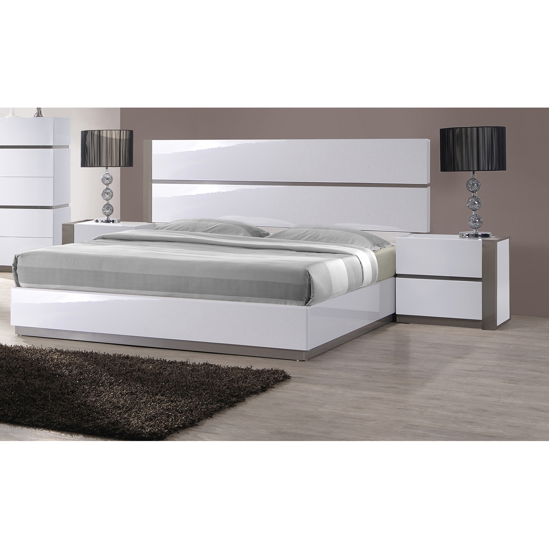 Manila Platform Bed - High Gloss White and Gray 