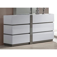 Manila 6 Drawer Dresser - Glossy White, Gray Accents 