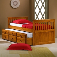 Gershwin Twin Mission Trundle Bed - Round Knobs, Honey 