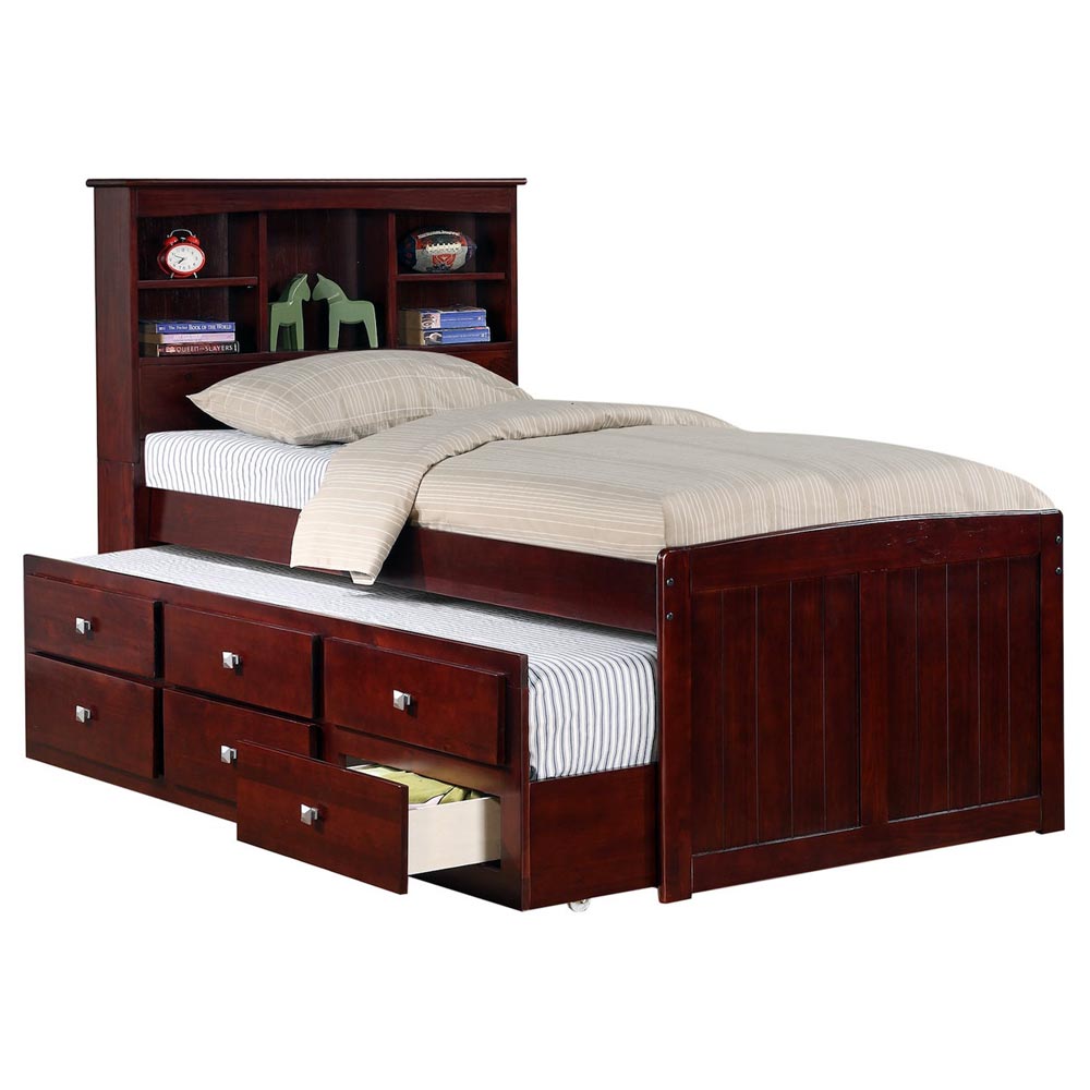 Glasgow Twin Bookcase Trundle Bed - Drawers, Dark Cappuccino 