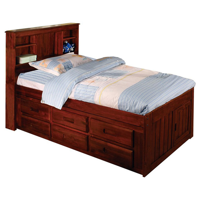Hubert Twin Bookcase Bed - Bead Board Panels, Merlot Finish 