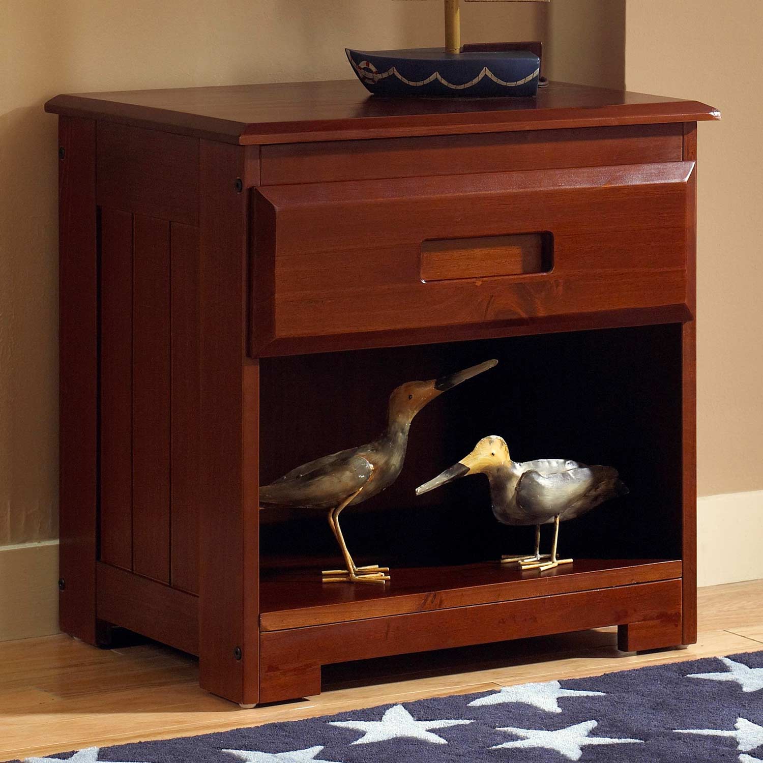Joplin Wooden Nightstand - Drawer, Shelf, Merlot Finish 