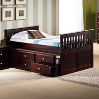 Gable Twin Mission Trundle Bed - Square Handles, Dark Cappuccino 