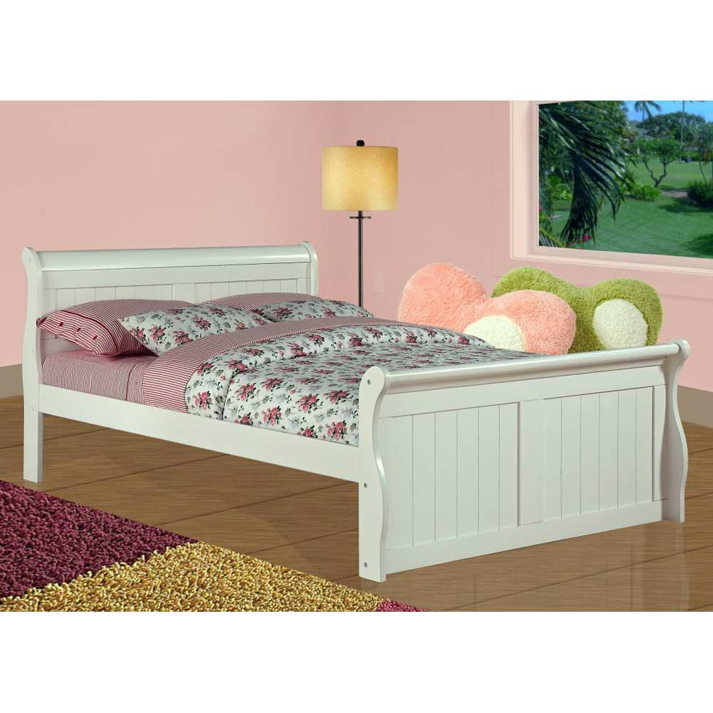 Faustine Full Sleigh Bed - Bead Board Panels, White Finish 