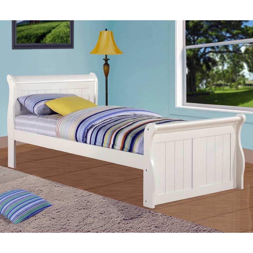 Faustine Twin Sleigh Bed - Bead Board Panels, White Finish 