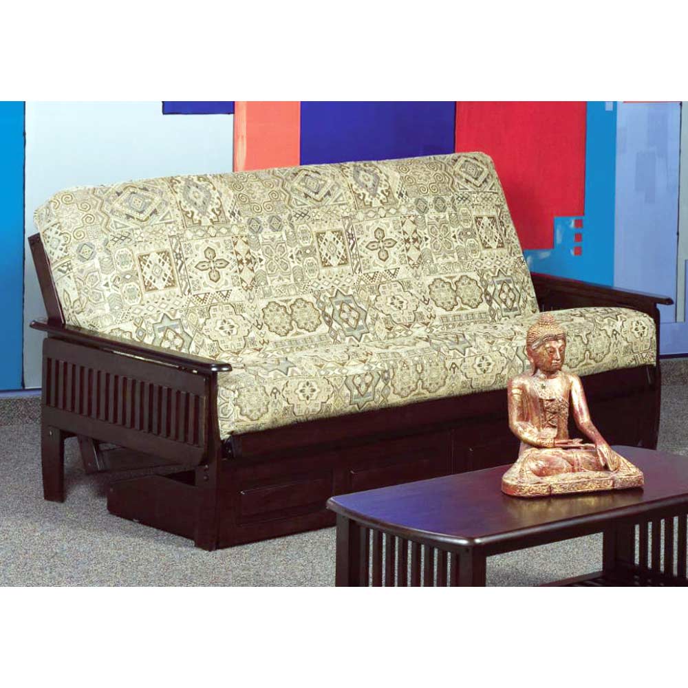 Denver Wood Futon Frame - Slatted Arms, Java 