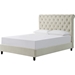 Serina Button Tufted Platform Bed - Taupe, Antique Brass Nailhead - EGL-EAG8050GTE-BED