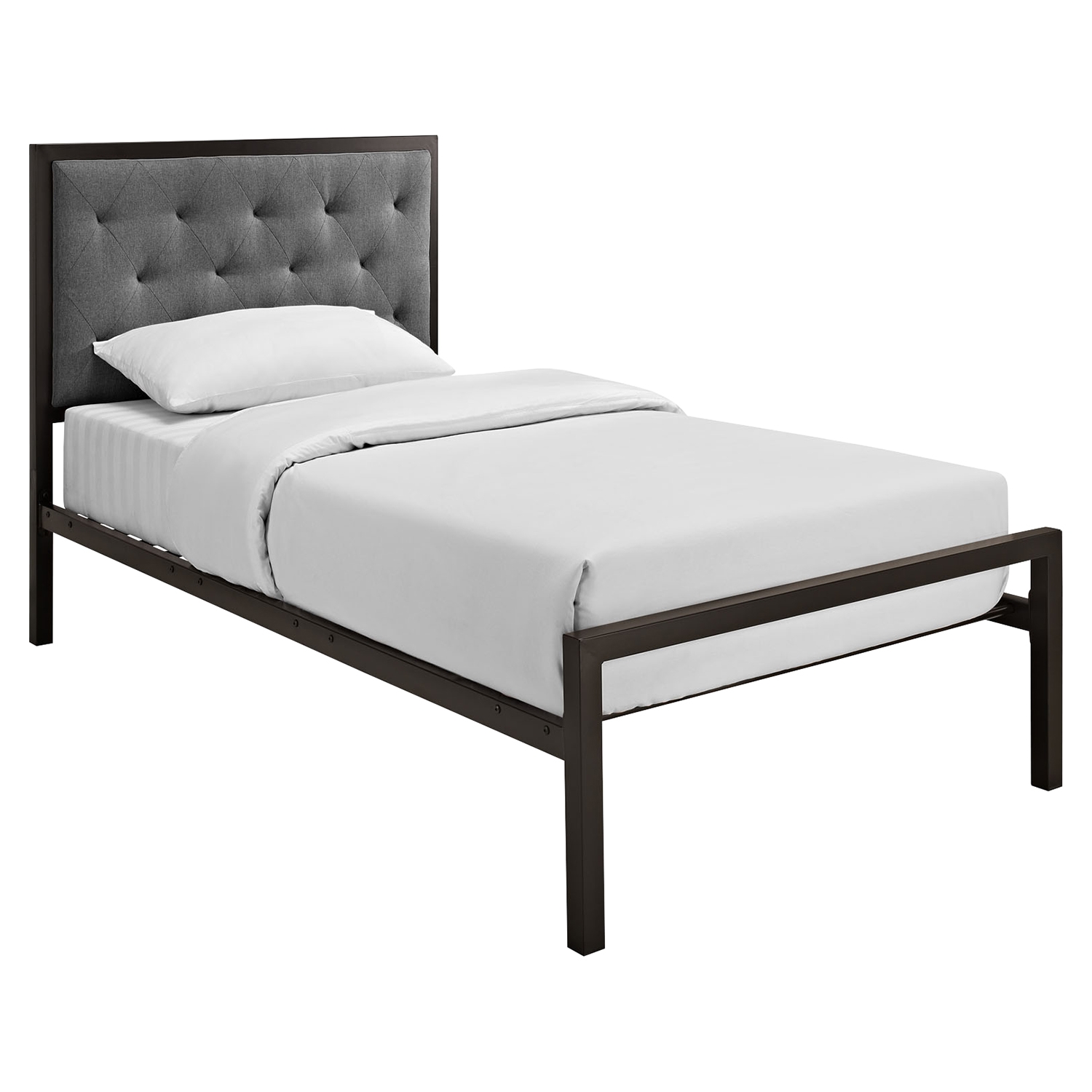 Mia Twin Fabric Bed - Brown, Gray 