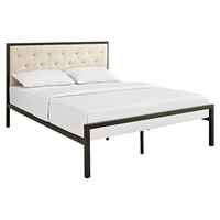 Mia Tufted Fabric Bed - Brown Beige 