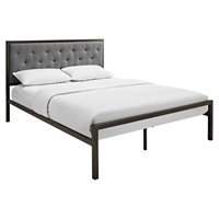 Mia Tufted Fabric Bed - Brown Gray 