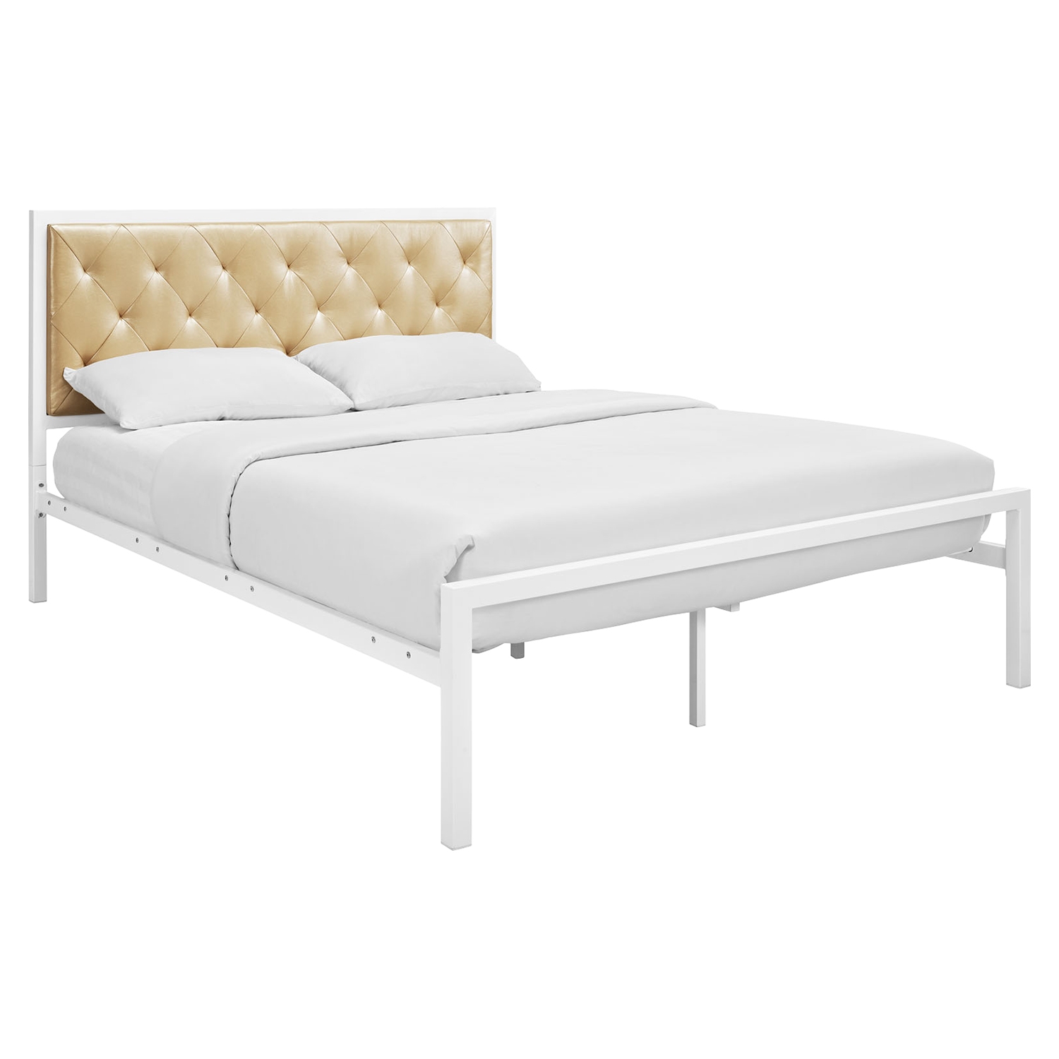 Mia Tufted Faux Leather Bed - White Champagne 