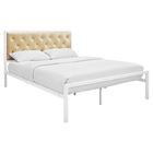 Mia Tufted Faux Leather Bed - White Champagne