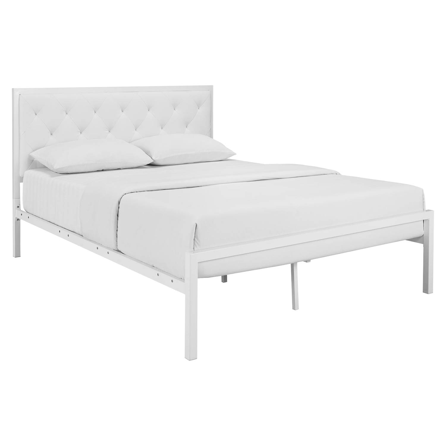 Mia Tufted Faux Leather Bed - White 