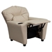 Upholstered Kids Recliner Chair - Cup Holder, Beige - FLSH-BT-7950-KID-BGE-GG