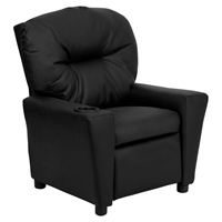 Leather Kids Recliner Chair - Cup Holder, Black 