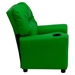Upholstered Kids Recliner Chair - Cup Holder, Green - FLSH-BT-7950-KID-GRN-GG