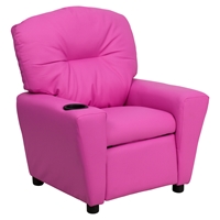 Upholstered Kids Recliner Chair - Cup Holder, Hot Pink 
