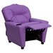 Upholstered Kids Recliner Chair - Cup Holder, Lavender - FLSH-BT-7950-KID-LAV-GG