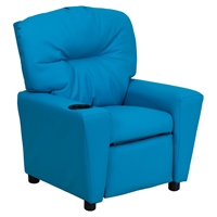 Upholstered Kids Recliner Chair - Cup Holder, Turquoise 