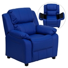 Deluxe Padded Upholstered Kids Recliner - Storage Arms, Blue