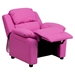 Deluxe Padded Upholstered Kids Recliner - Storage Arms, Hot Pink - FLSH-BT-7985-KID-HOT-PINK-GG